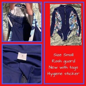 Blue Floral Long Sleeve Rash Guard - Size Small